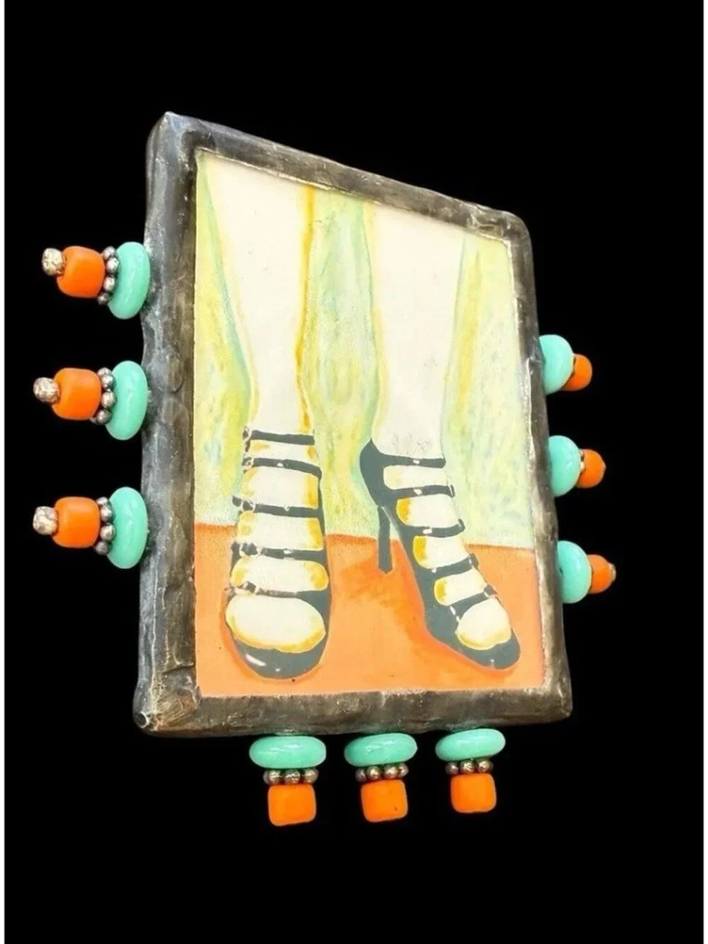 Vintage High Heels I Love Shoes Brooch Two Sided Beaded Shirley Ann